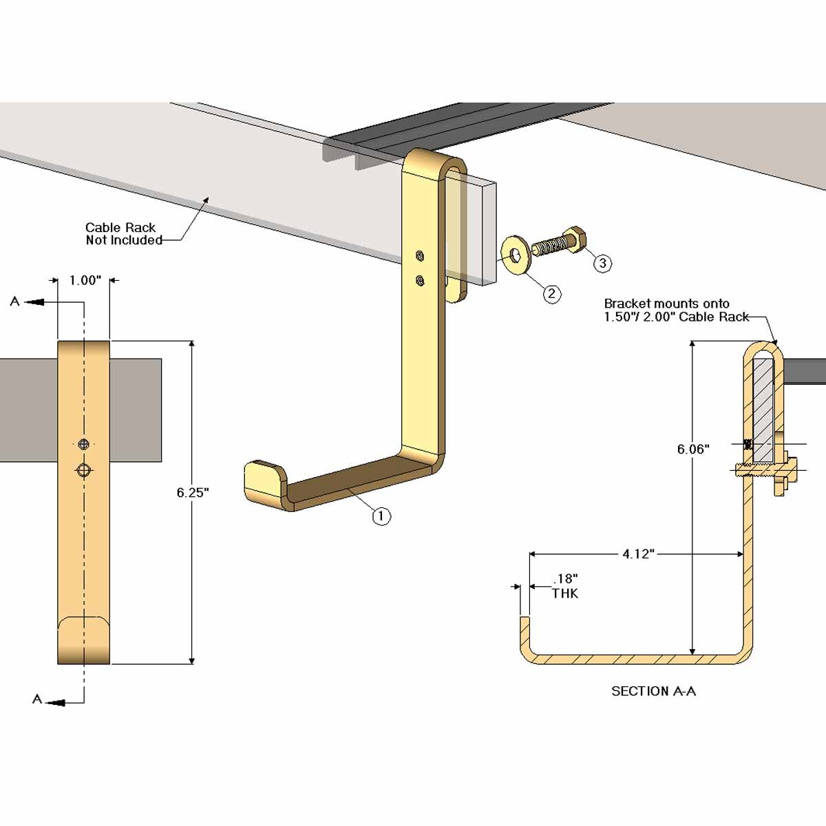 Cable Support for Cable Runway, 2 Drop, 5 Shelf, Yellow Zinc